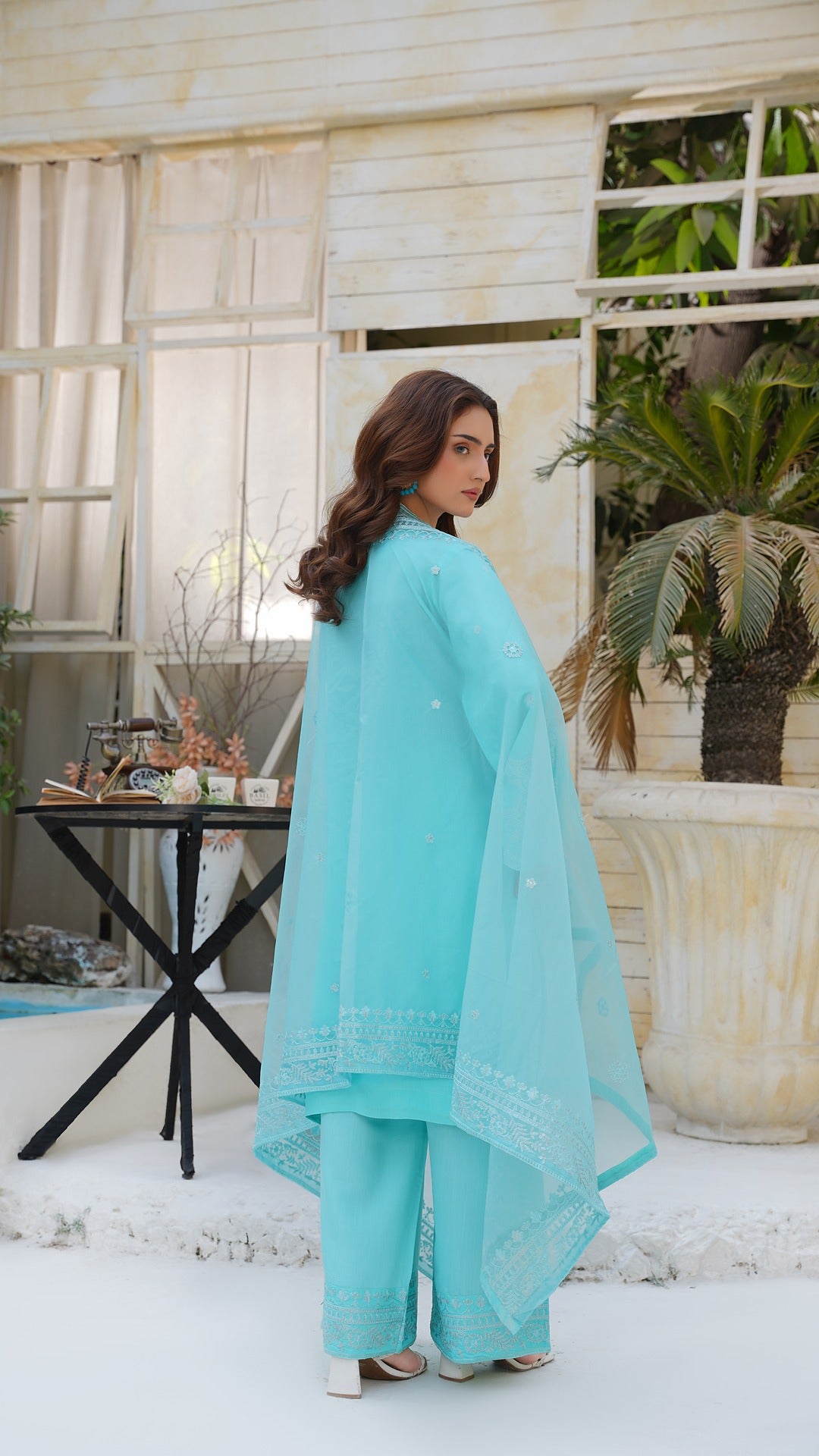 "Luxury in Every Thread 💎 Sky Blue Raw Silk Embroidered Ensemble - Cross Fashion