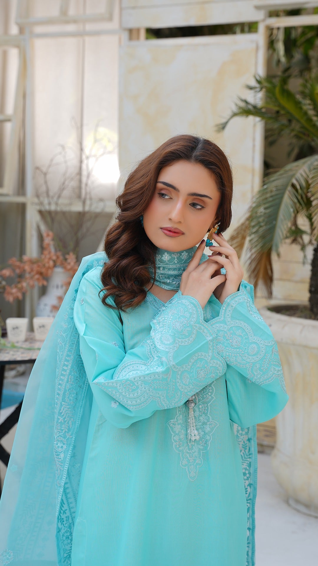 "Luxury in Every Thread 💎 Sky Blue Raw Silk Embroidered Ensemble - Cross Fashion