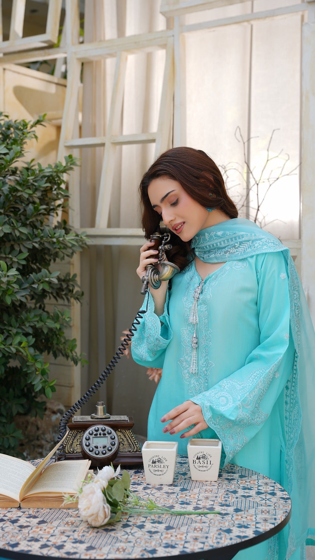 "Luxury in Every Thread 💎 Sky Blue Raw Silk Embroidered Ensemble - Cross Fashion